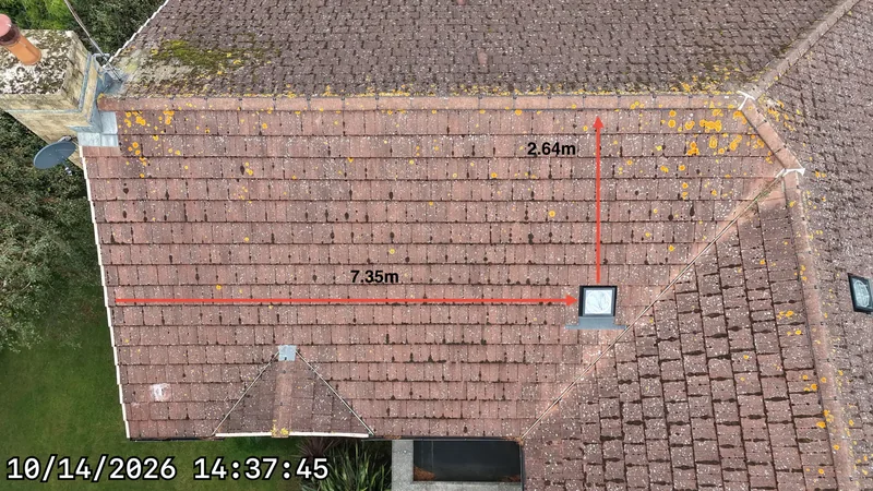 Original solar survey photograph showing the south roof measurements, recorded on 14 October 2026