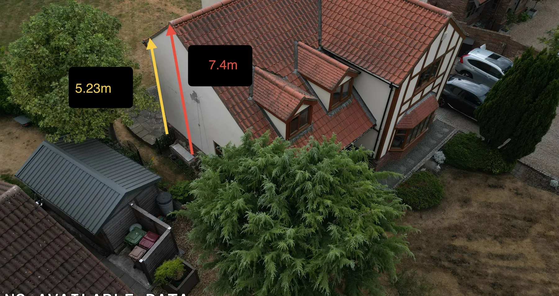 Complex pitched roof with measurements marked for a solar survey